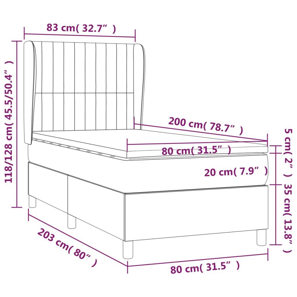 vidaXL Κρεβάτι Boxspring με Στρώμα Ροζ 80 x 200 εκ. Βελούδινο