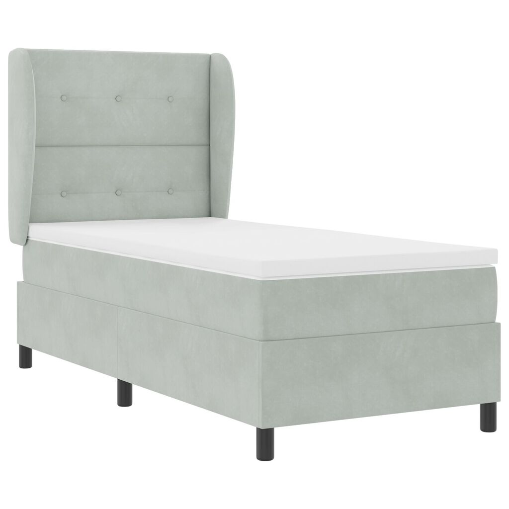 Κρεβάτι Box Spring με Στρώμα vidaXL Λαμπερό Γκρι 90x200 cm Βελούδο