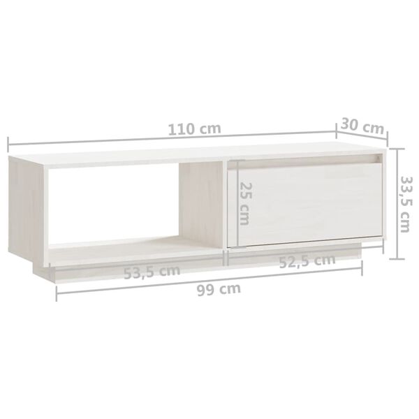 vidaXL Έπιπλο Τηλεόρασης Λευκό 110 x 30 x 33,5εκ από Μασίφ Ξύλο Πεύκου