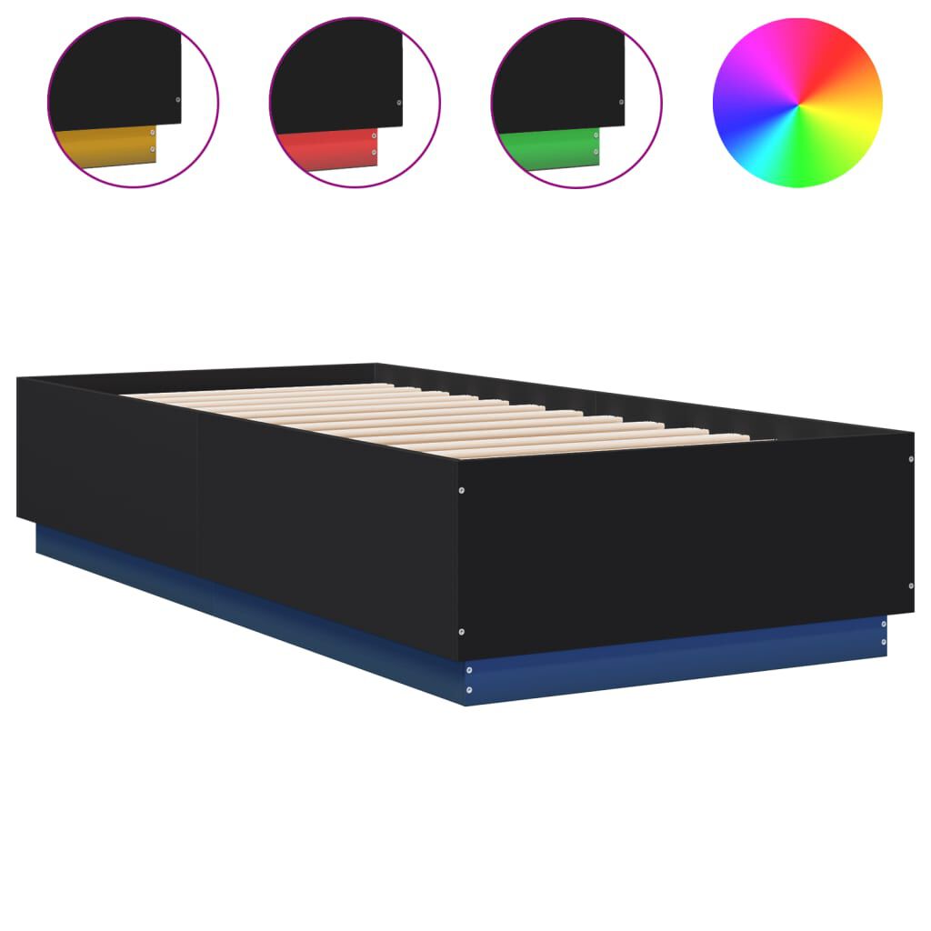vidaXL Πλαίσιο Κρεβατιού με LED Μαύρο 100 x 200 εκ. Επεξεργ. Ξύλο