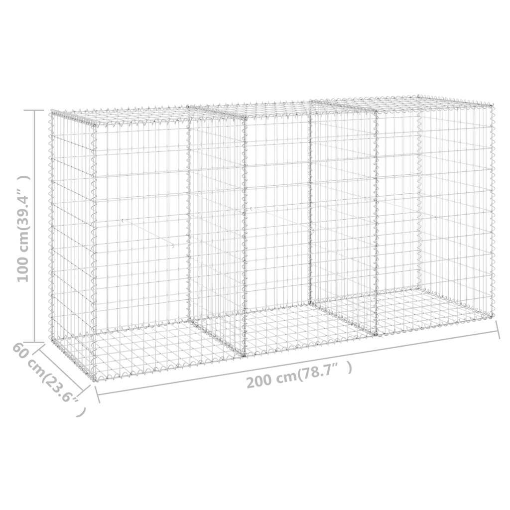vidaXL Συρματοκιβώτιο Τοίχος 200x60x100 εκ. Γαλβαν.Χάλυβας + Καλύμματα