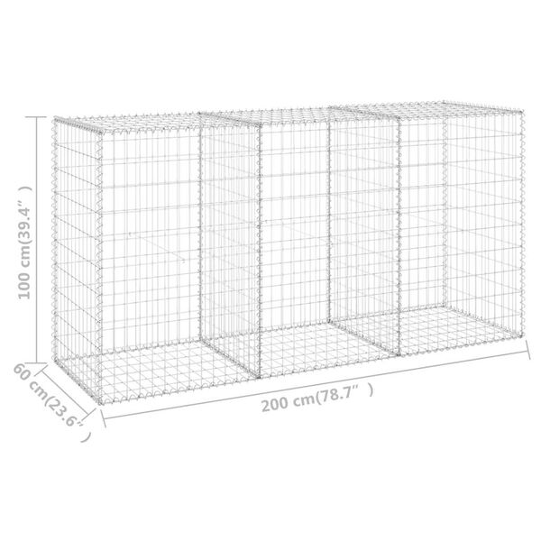 vidaXL Συρματοκιβώτιο Τοίχος 200x60x100 εκ. Γαλβαν.Χάλυβας + Καλύμματα