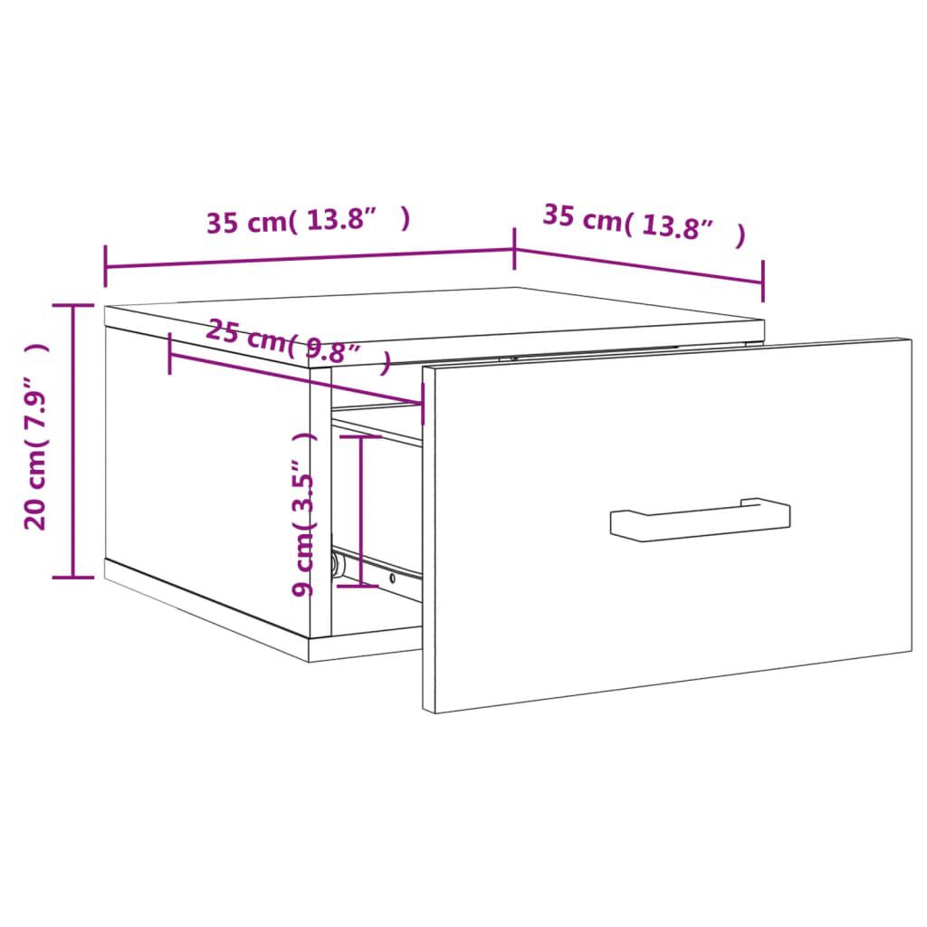 vidaXL Κομοδίνο Επιτοίχιο Γυαλιστερό Λευκό 35 x 35 x 20 εκ.