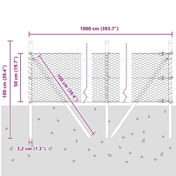 Φράχτης vidaXL Εξαγωνικός Πράσινος 0.5x10 μ Ατσάλι