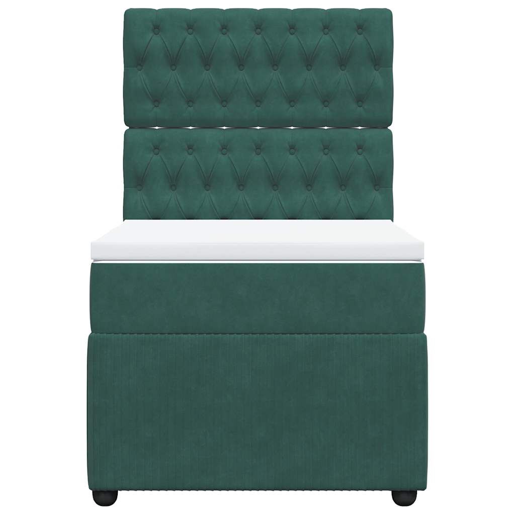 vidaXL Κρεβάτι Boxspring με Στρώμα Σκούρο Πράσινο 90x200 εκ. Βελούδινο