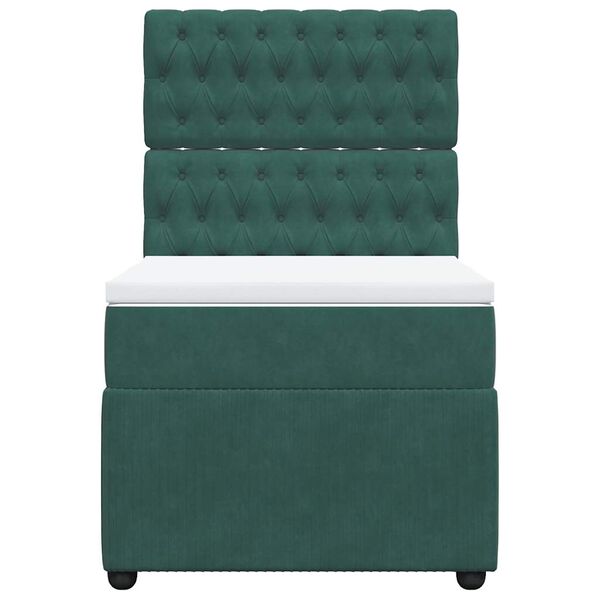 vidaXL Κρεβάτι Boxspring με Στρώμα Σκούρο Πράσινο 90x200 εκ. Βελούδινο