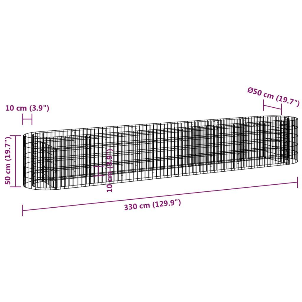 vidaXL Συρματοκιβώτιο-Γλάστρα Υπερυψωμένη 330x50x50 εκ. Γαλβαν. Ατσάλι