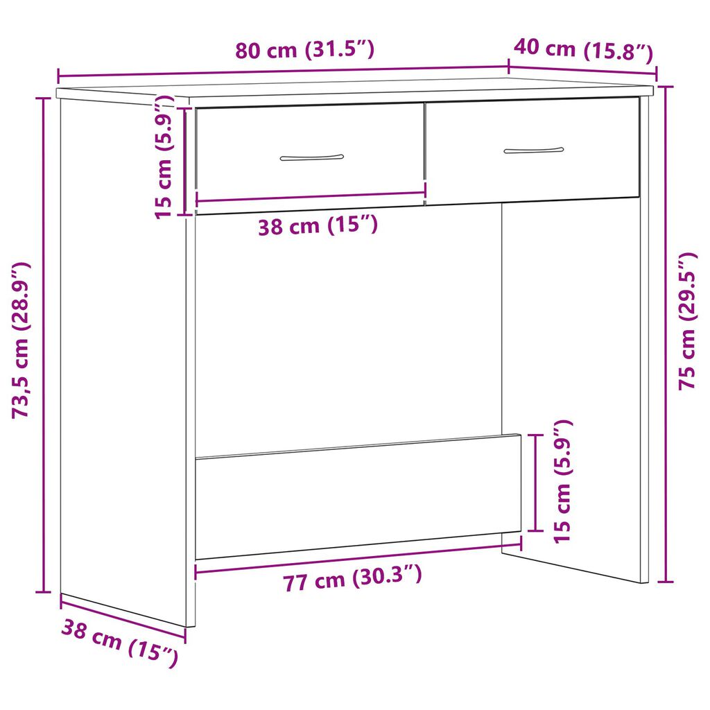 Γραφείο vidaXL Μαύρο Δρυς 80x40x75 εκ. Φτιαγμένο από Ξύλο
