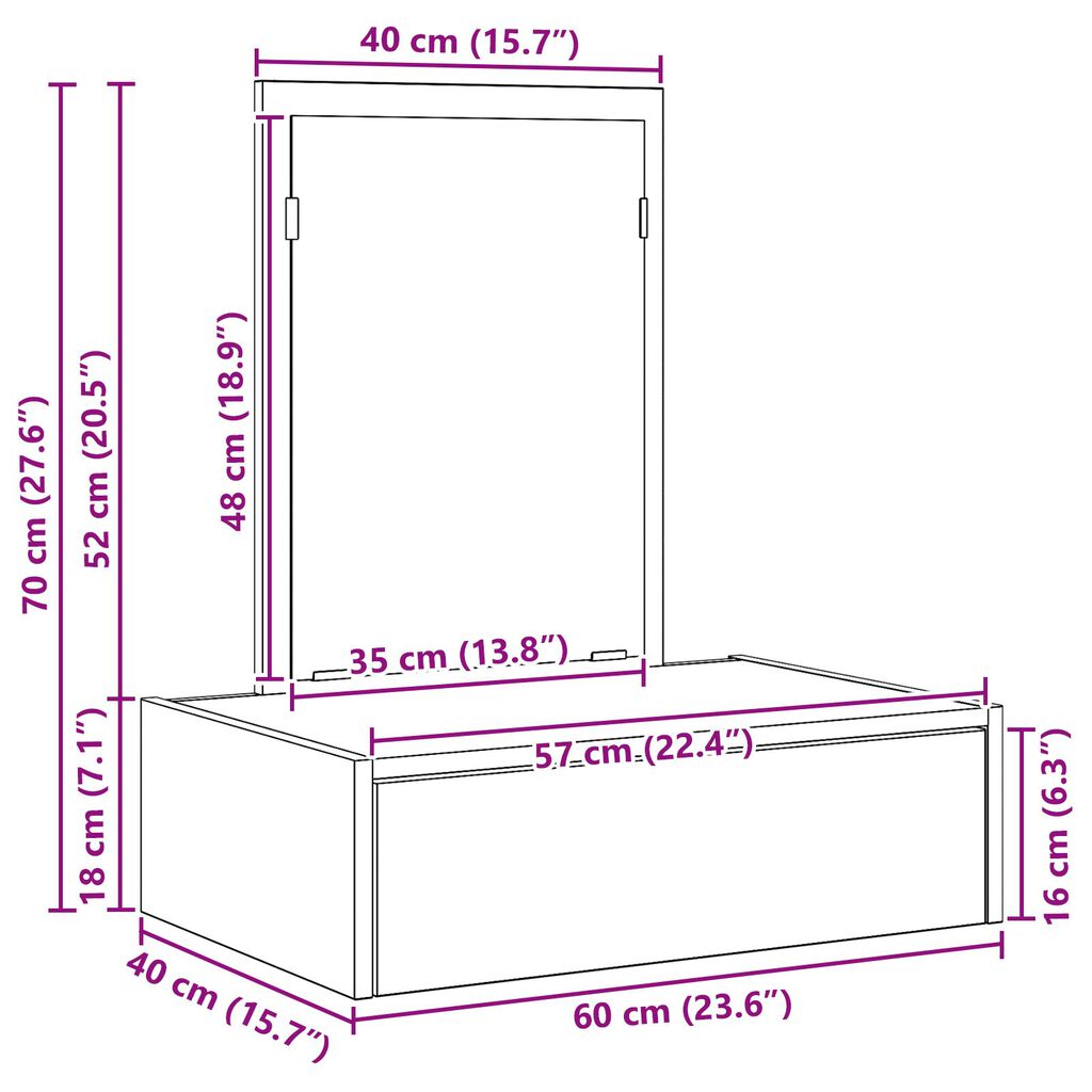 vidaXL Κρεμαστό τραπέζι ντυσίματος δρυός Sonoma 60x40x70 εκ.
