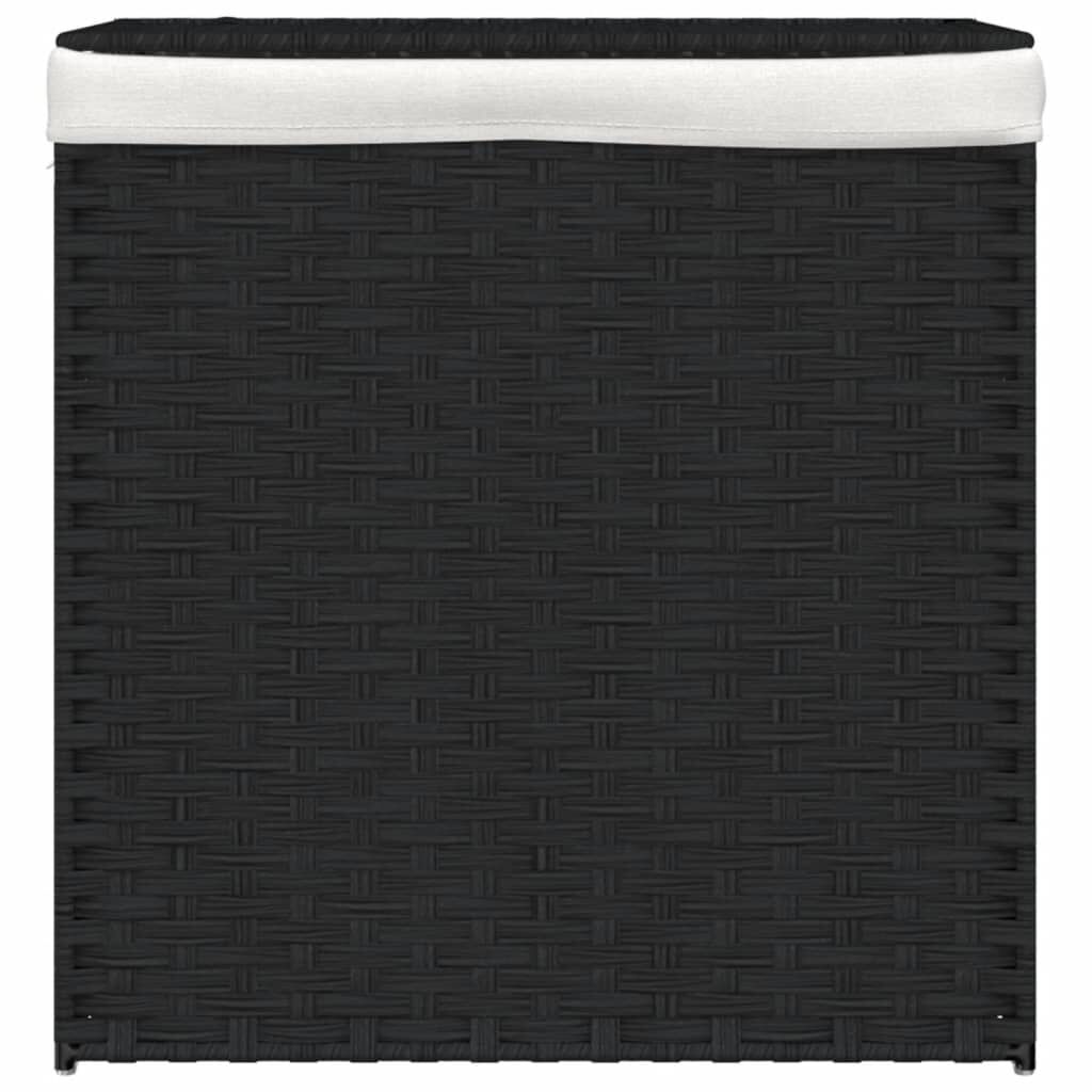 vidaXL Καλάθι Πλυντηρίου 2 Τμήματα Μαύρο 53x35x57εκ. Συνθετικό Ρατάν