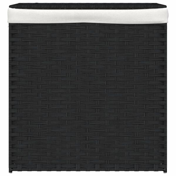 vidaXL Καλάθι Πλυντηρίου 2 Τμήματα Μαύρο 53x35x57εκ. Συνθετικό Ρατάν