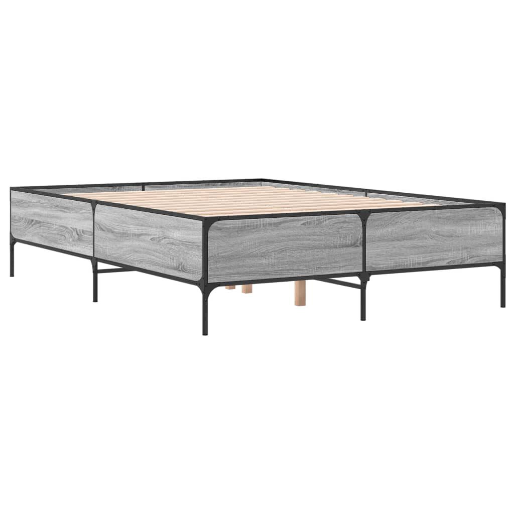 vidaXL Πλαίσιο Κρεβατιού Γκρι Sonoma 140x200 εκ. Επεξ. Ξύλο & Μέταλλο