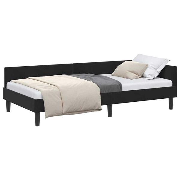 vidaXL Πλαϊνό Κρεβάτι Μαύρο 90 x 200 cm Βελούδο και Στιβαρή ξυλεία