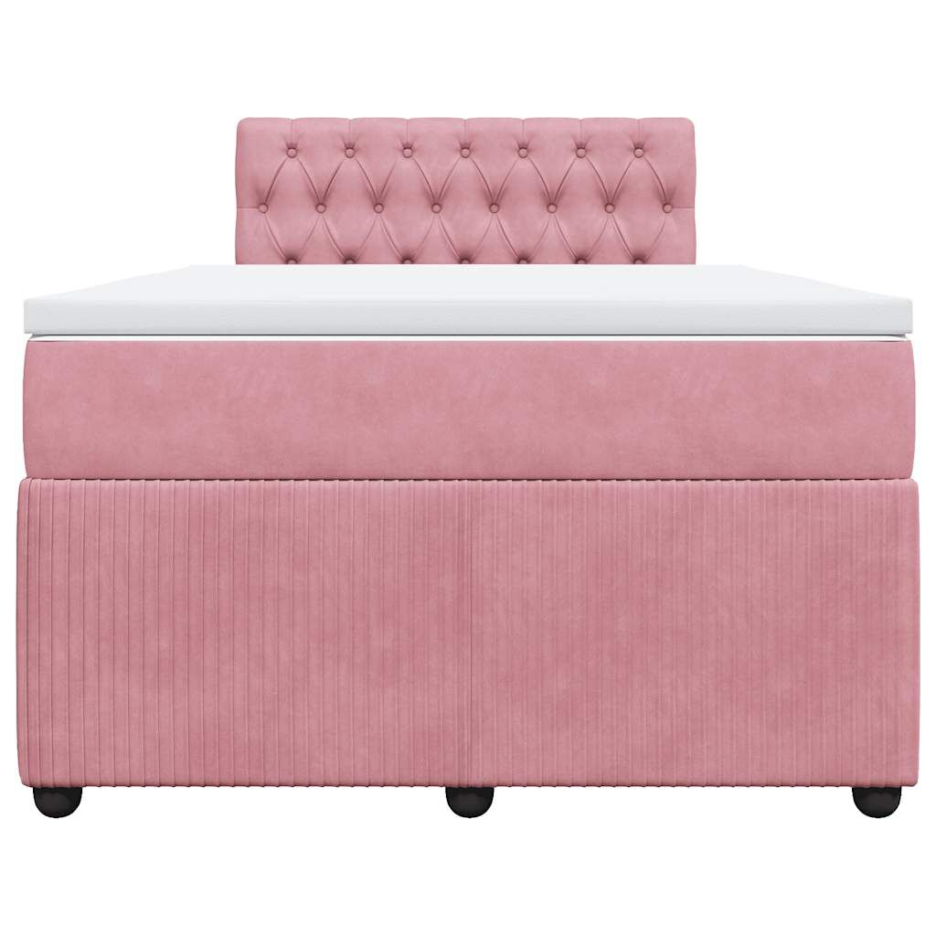 vidaXL Κρεβάτι Boxspring με Στρώμα Ροζ 120x200 εκ. Βελούδινο