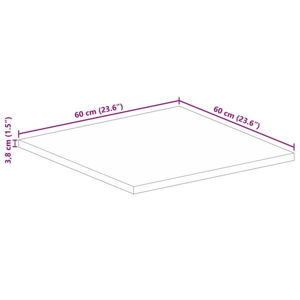 vidaXL Επιτραπέζια επιφάνεια 60x60x3,8 cm τετράγωνο μασίφ ξύλο