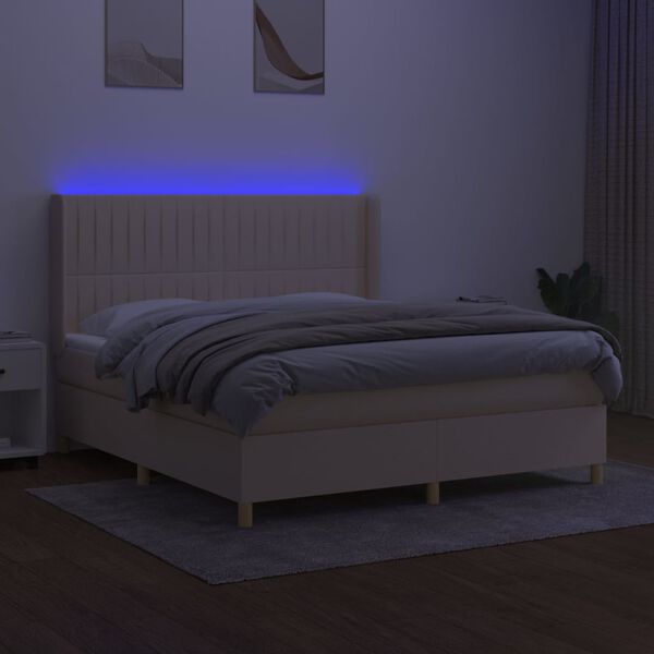 vidaXL &Kappa;&rho;&epsilon;&beta;ά&tau;&iota; Boxspring &mu;&epsilon; &Sigma;&tau;&rho;ώ&mu;&alpha; & LED &Kappa;&rho;&epsilon;&mu; 160x200 &epsilon;&kappa;. &Upsilon;&phi;&alpha;&sigma;&mu;ά&tau;&iota;&nu;&omicron;