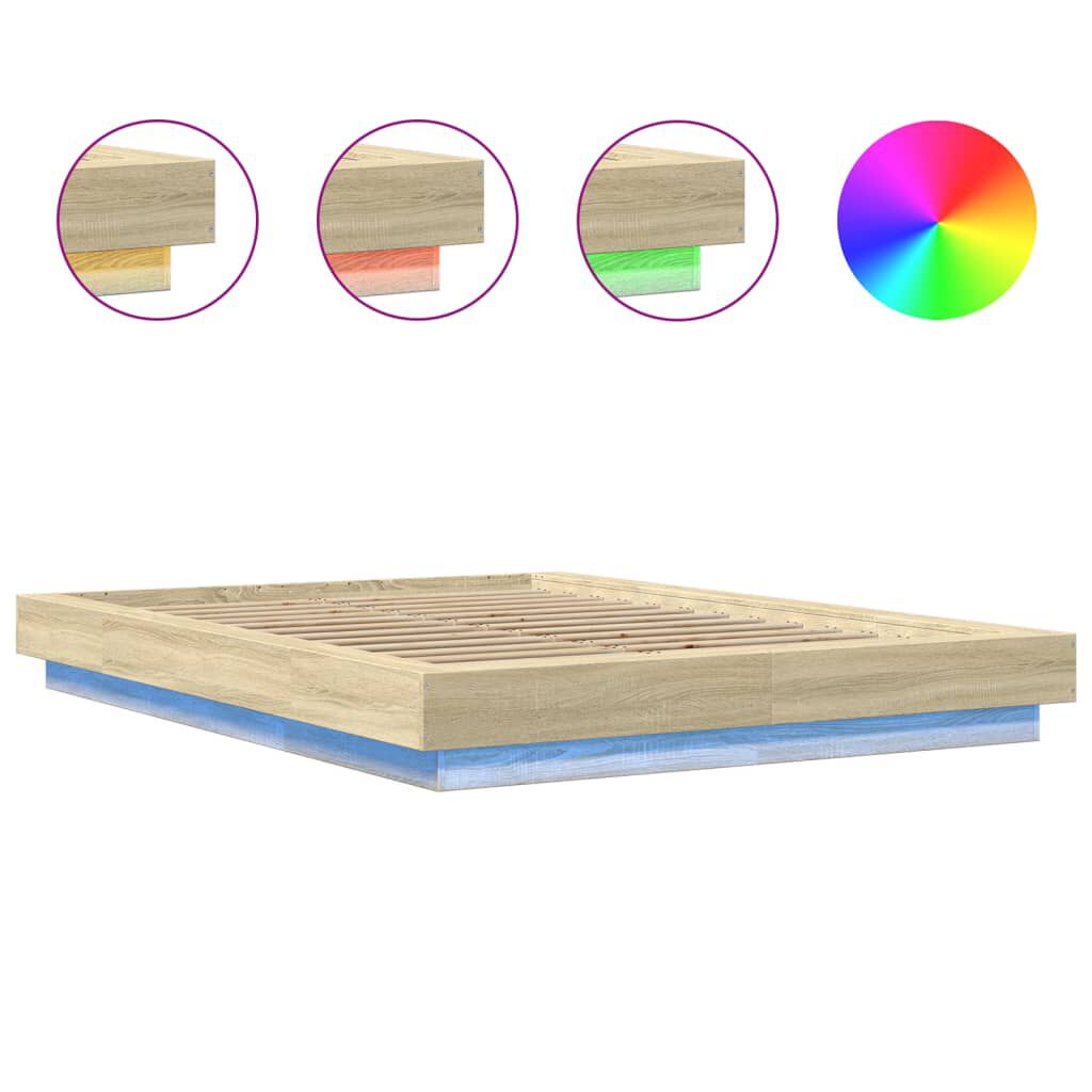 vidaXL Πλαίσιο Κρεβατιού με Φώτα LED Sonoma Δρυς 140x200εκ. Επεξ. Ξύλο