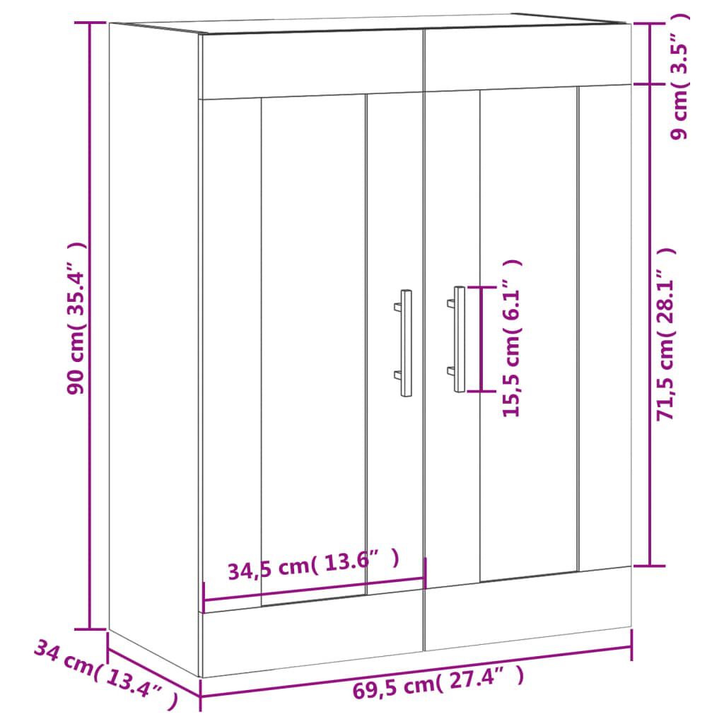 vidaXL Ντουλάπι Τοίχου Καπνιστή Δρυς 69,5 x 34 x 90 εκ. Επεξεργ. Ξύλο