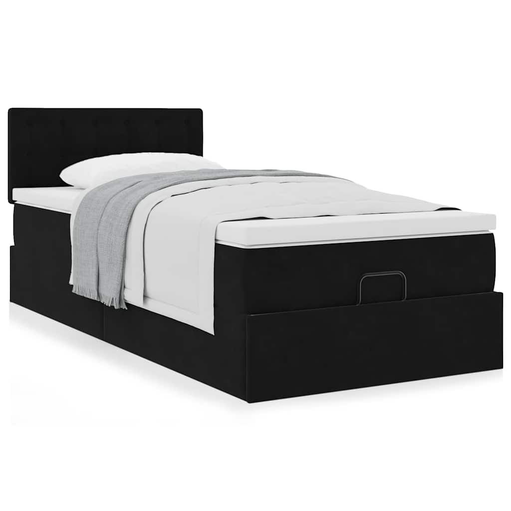 vidaXL Οθωμανικό κρεβάτι με στρώμα Μαύρο 80x200cm Velvet
