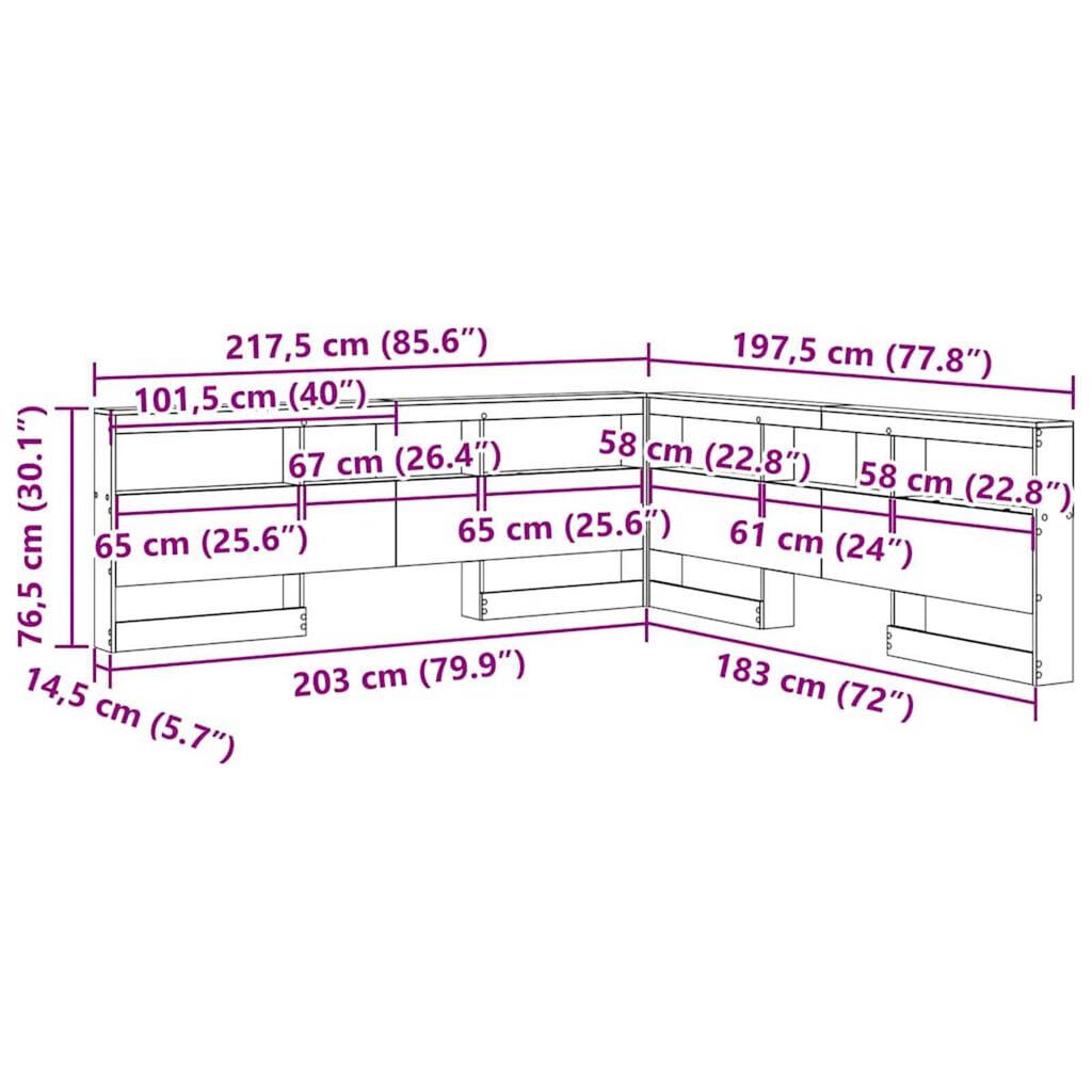 vidaXL Κεφαλάρι Αποθήκης με ράφι Παλαιό ξύλο 180 cm Επεξεργασμένο ξύλο