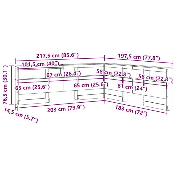 vidaXL Κεφαλάρι Αποθήκης με ράφι Παλαιό ξύλο 180 cm Επεξεργασμένο ξύλο