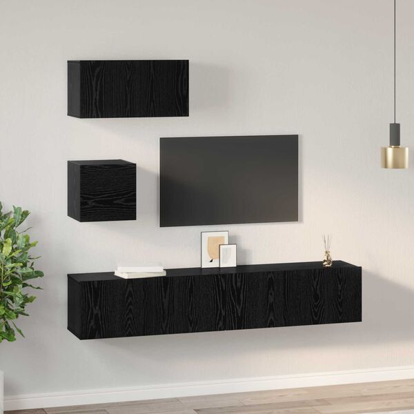 vidaXL Σετ TV Άλλο με αποθήκευση με πόρτα 4 pcs Μαύρη Δρυς 80 x 30 x 30 εκ.