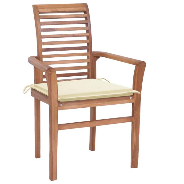 vidaXL Καρέκλες Τραπεζαρίας 4 τεμ. Μασίφ Ξύλο Teak με Κρεμ Μαξιλάρια