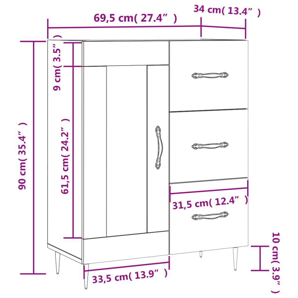 vidaXL Ντουλάπι Καπνιστή Δρυς 69,5 x 34 x 90 εκ. Επεξεργασμένο Ξύλο