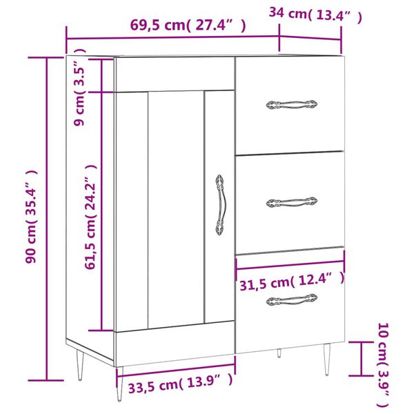 vidaXL Ντουλάπι Καπνιστή Δρυς 69,5 x 34 x 90 εκ. Επεξεργασμένο Ξύλο