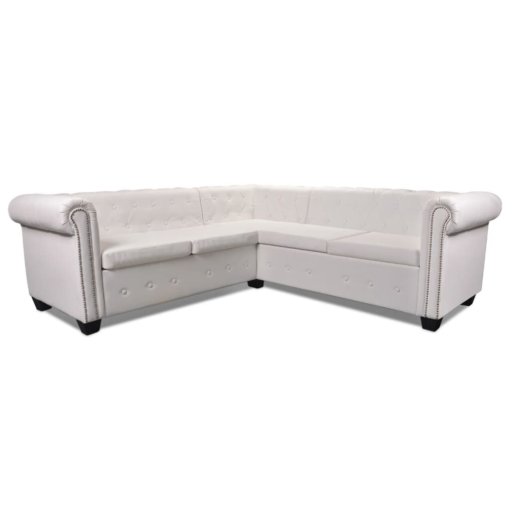 vidaXL Καναπές Γωνιακός 5θέσιος Chesterfield Λευκός Συνθετικό Δέρμα