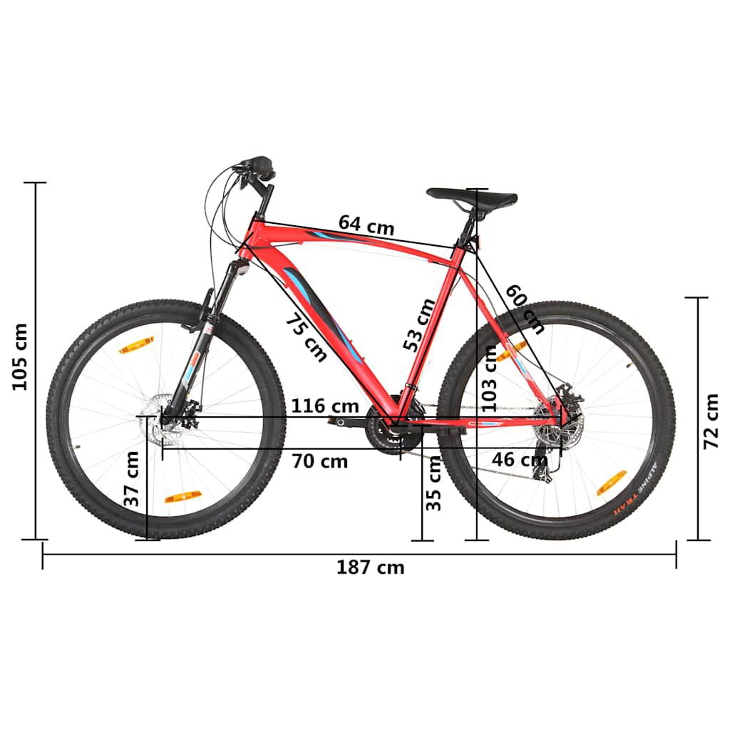 vidaXL Ποδήλατο Mountain 29'' Κόκκινο με 21 Ταχύτητες & Σκελετό 53 εκ.