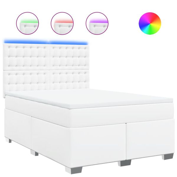 vidaXL Κρεβάτι Boxspring με Στρώμα Λευκό 140x200εκ.από Συνθετικό Δέρμα