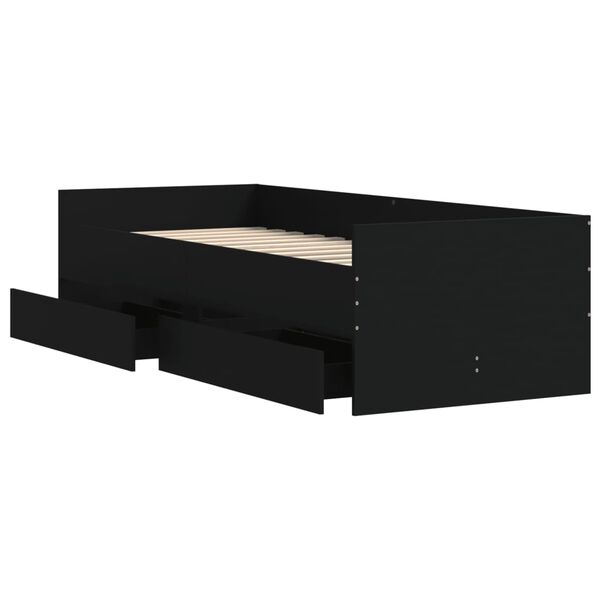 vidaXL Πλαίσιο Κρεβατιού Με Συρτάρια Μαύρο 75x190 εκ Small Single