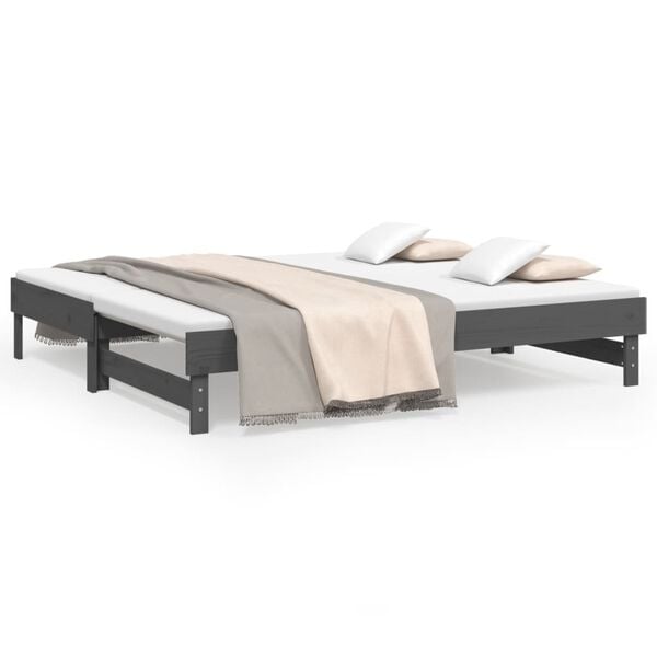 vidaXL Καναπές Κρεβάτι Συρόμενος Γκρι 2x(90x190) εκ. Μασίφ Ξύλο Πεύκου