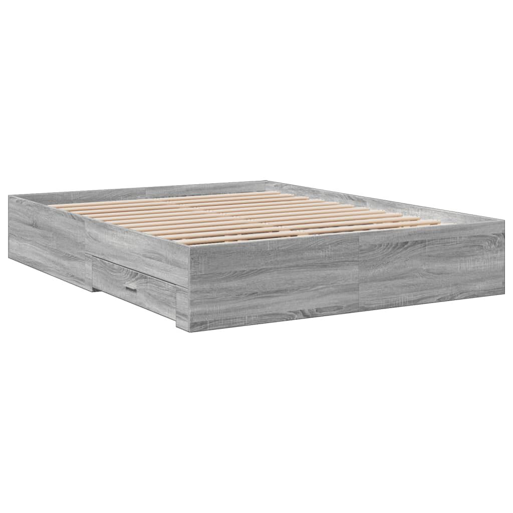 vidaXL Πλαίσιο Κρεβατιού με Συρτάρια Γκρι Sonoma 150x200εκ. Επεξ. Ξύλο