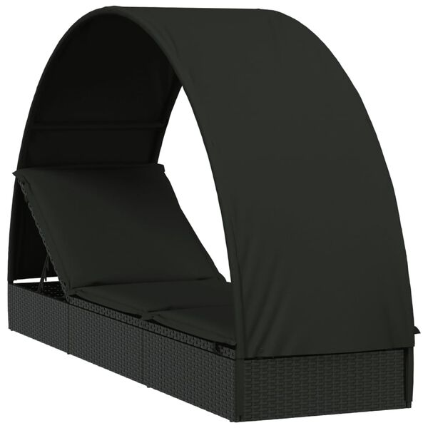 vidaXL Ξαπλώστρα Στρογγυλή Οροφή Μαύρη 211 x 57 x 140 εκ. Συνθ. Ρατάν