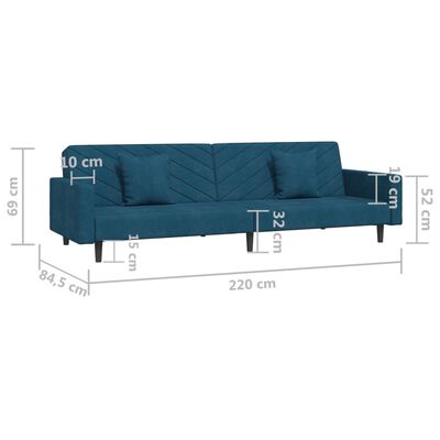 vidaXL Καναπές Κρεβάτι Διθέσιος Μπλε Βελούδινος με 2 Μαξιλάρια