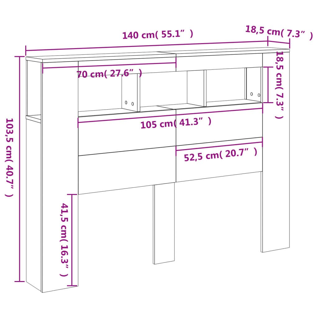 vidaXL Κεφαλάρι Κρεβατιού με LED Sonoma Δρυς 140x18,5x103,5 εκ