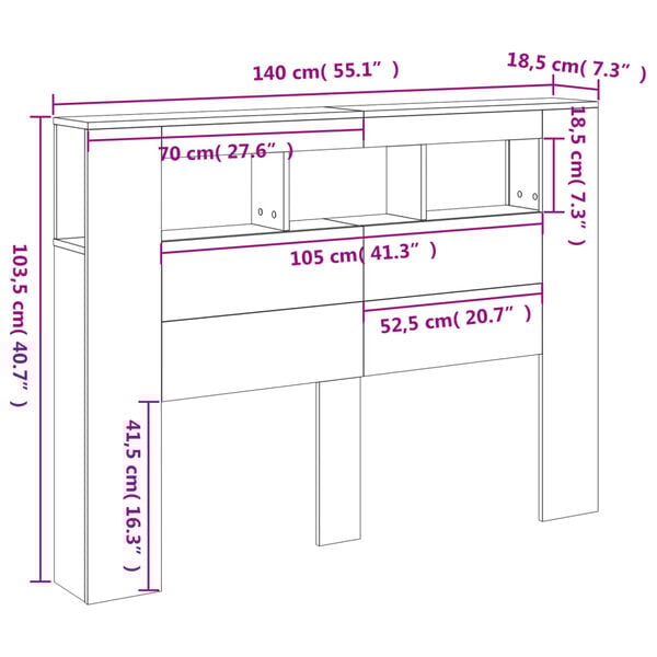 vidaXL Κεφαλάρι Κρεβατιού με LED Sonoma Δρυς 140x18,5x103,5 εκ