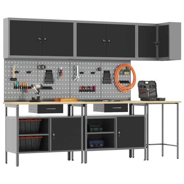 vidaXL &Sigma;&epsilon;&tau; &Nu;&tau;&omicron;&upsilon;&lambda;ά&pi;&alpha;&sigmaf; &Epsilon;&rho;&gamma;&alpha;&sigma;ί&alpha;&sigmaf; &mu;&epsilon; &sigma;&upsilon;&rho;&tau;ά&rho;&iota; &mu;&epsilon; &rho;ά&phi;&iota; 10 pcs &Mu;&alpha;ύ&rho;&omicron; &kappa;&alpha;&iota; &Gamma;&kappa;&rho;&iota;