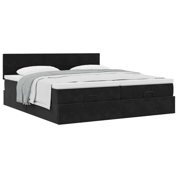 vidaXL Οθωμανικό κρεβάτι με στρώματα Μαύρο 200x200cm Velvet