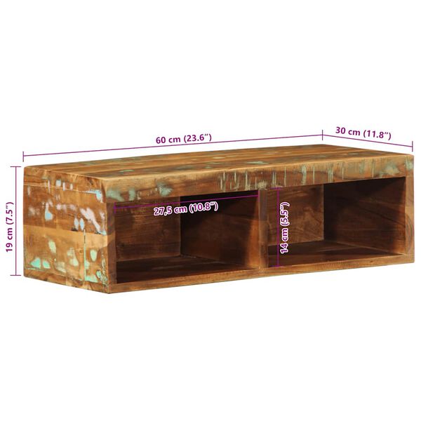 vidaXL Επίτοιχο ντουλάπι τηλεόρασης 60x30x19cm Ξύλο μασίφ αναγεννημένο