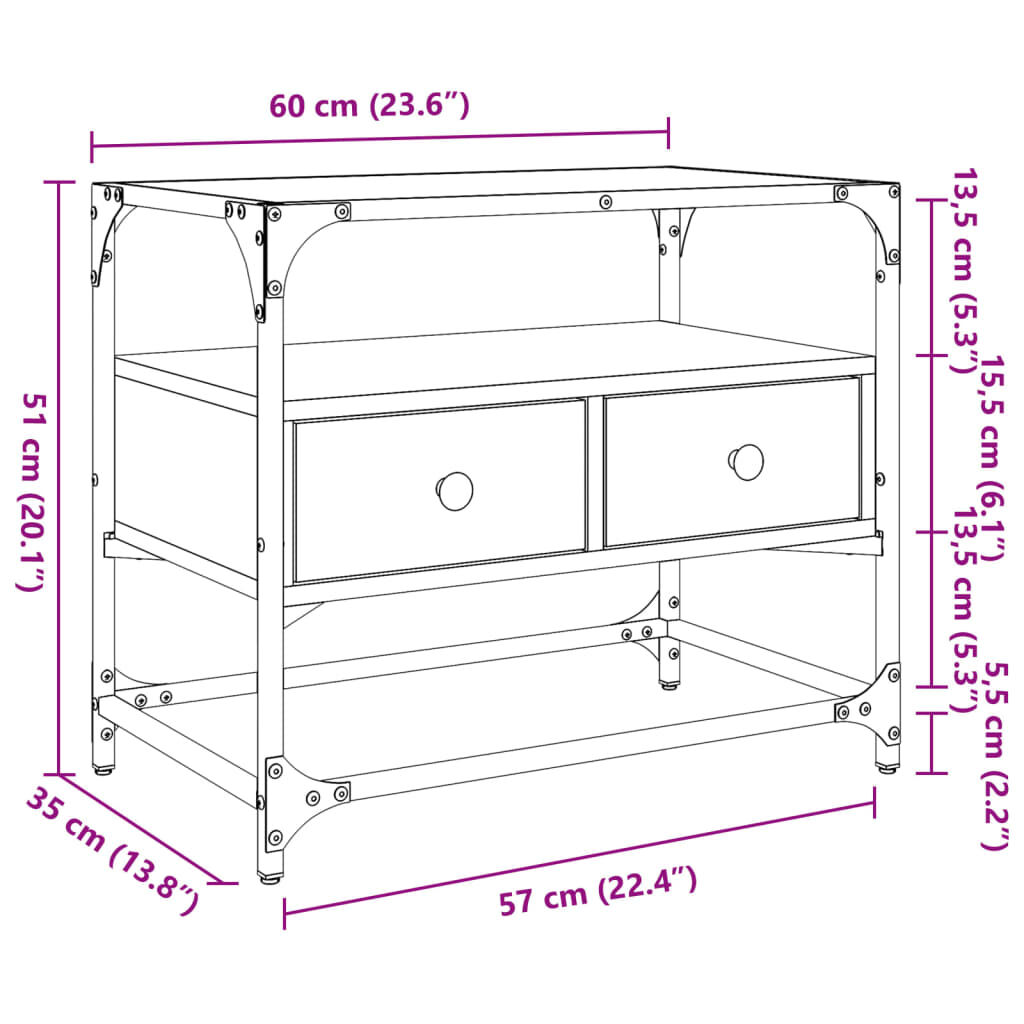 vidaXL Έπιπλο Τηλεόρασης Γυάλ Επιφάνεια Μαύρο 60x35x51 εκ Επ Ξύλο