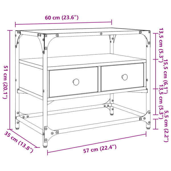vidaXL Έπιπλο Τηλεόρασης Γυάλ Επιφάνεια Μαύρο 60x35x51 εκ Επ Ξύλο