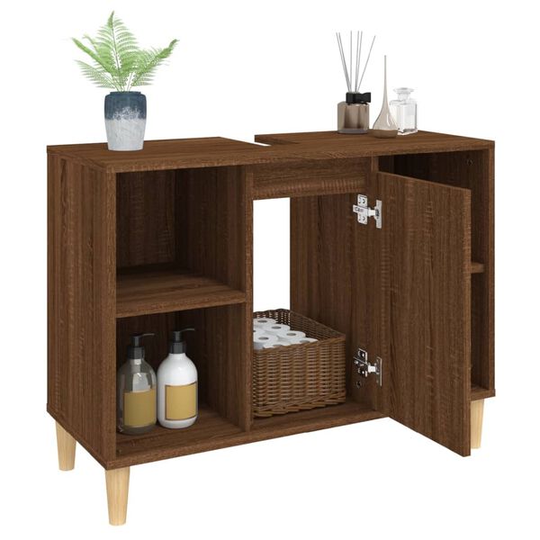 vidaXL Ντουλάπι Νιπτήρα Καφέ Δρυς 80 x 33 x 60 εκ. Επεξεργασμένο Ξύλο