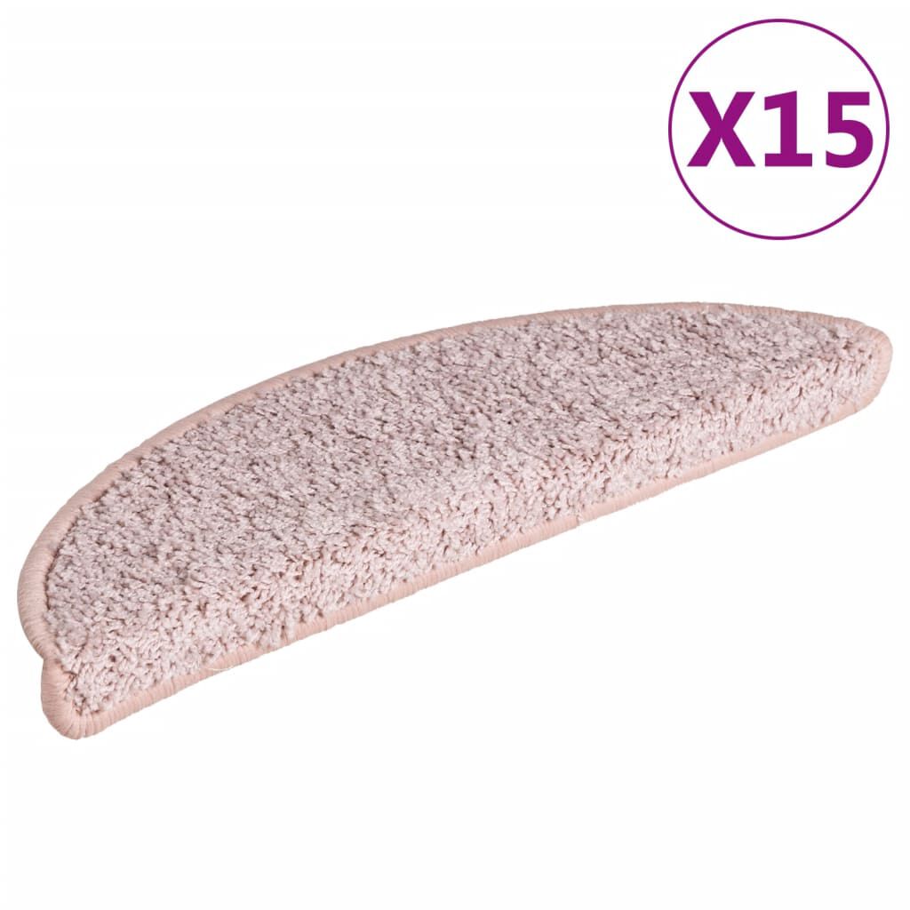 vidaXL Πατάκια Σκάλας Μοκέτα 15 τεμ. Ανοιχτό Ροζ 65 x 21 x 4 εκ.