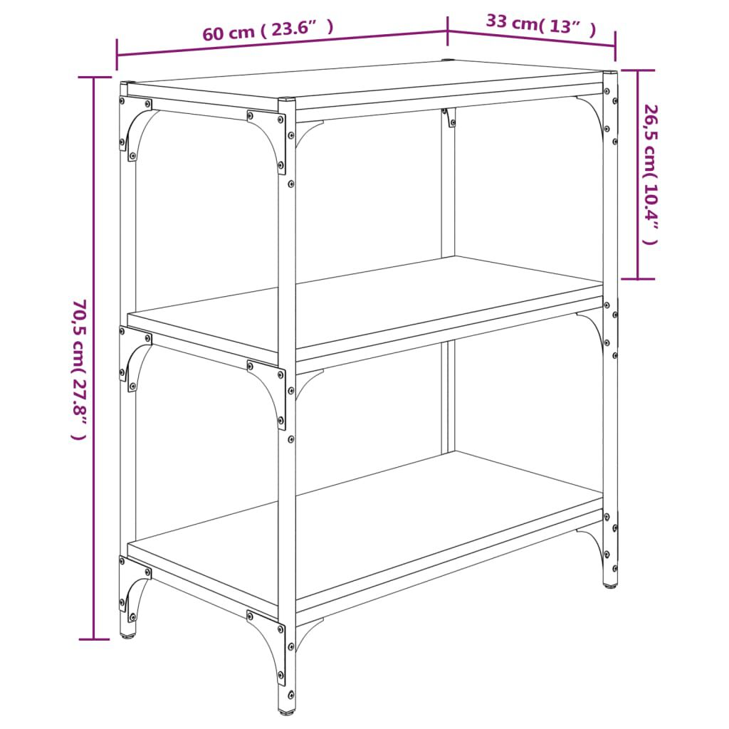 vidaXL Βιβλιοθήκη Μαύρη 60 x 33 x 70,5 εκ. Επεξεργασμένο Ξύλο & Ατσάλι