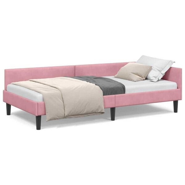 vidaXL Πλαϊνό Κρεβάτι Ροζ 100 x 200 cm Βελούδο και Στιβαρή ξυλεία
