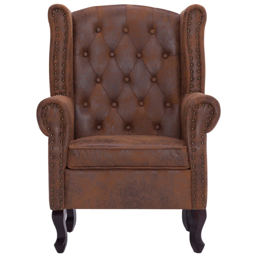 vidaXL Πολυθρόνα Chesterfield με Υποπόδιο Καφέ από Συνθετικό Καστόρι