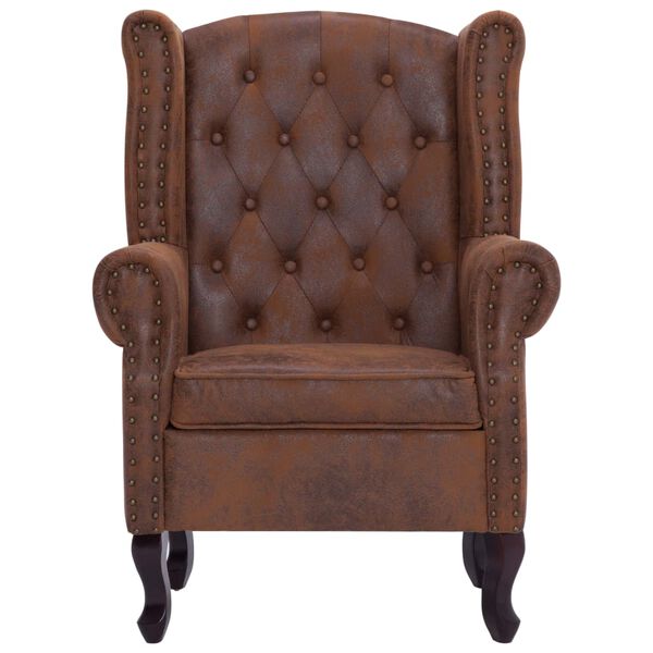 vidaXL Πολυθρόνα Chesterfield με Υποπόδιο Καφέ από Συνθετικό Καστόρι